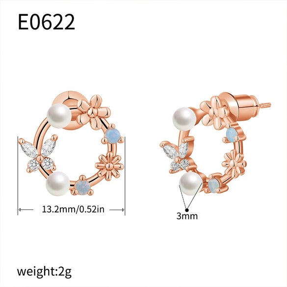Wholesale Female Jewelry Copper Flower And Butterfly Earrings With Electroplating