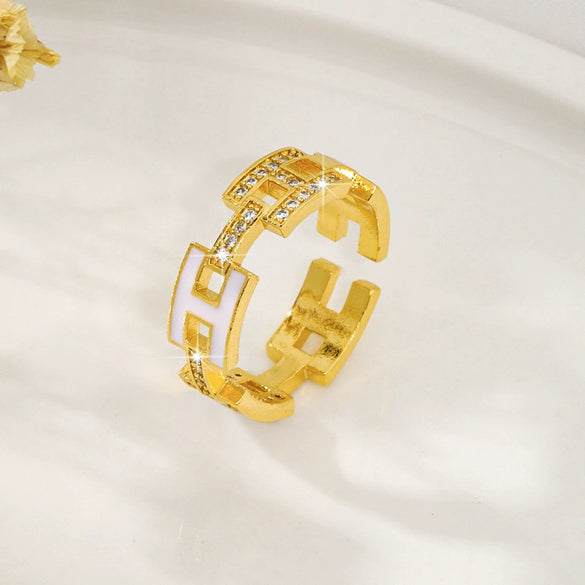 Wholesale Female Loose Ring In Light Luxury Style Copper Material Inlaid Zircon With Letters Numbers Text Pattern Enamel Craft