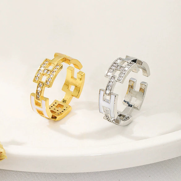 Wholesale Female Loose Ring In Light Luxury Style Copper Material Inlaid Zircon With Letters Numbers Text Pattern Enamel Craft