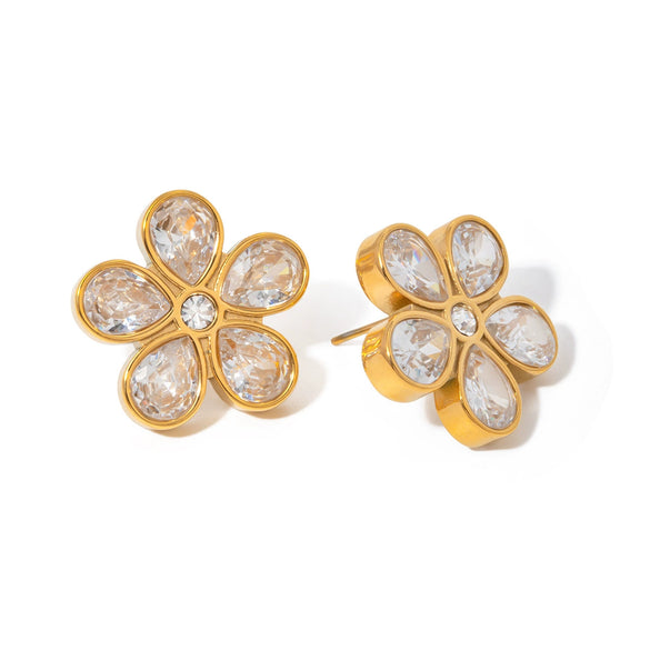 Wholesale Female Niche Fashion Simple High End Flower Shaped Zircon Stainless Steel Earrings With Electroplating