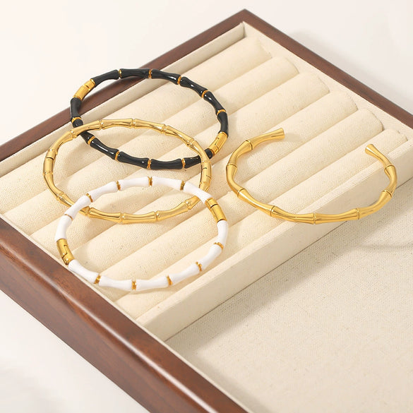 Wholesale Female Open C Shaped Titanium Steel And Stainless Steel Bamboo Bracelet With Electroplating Treatment