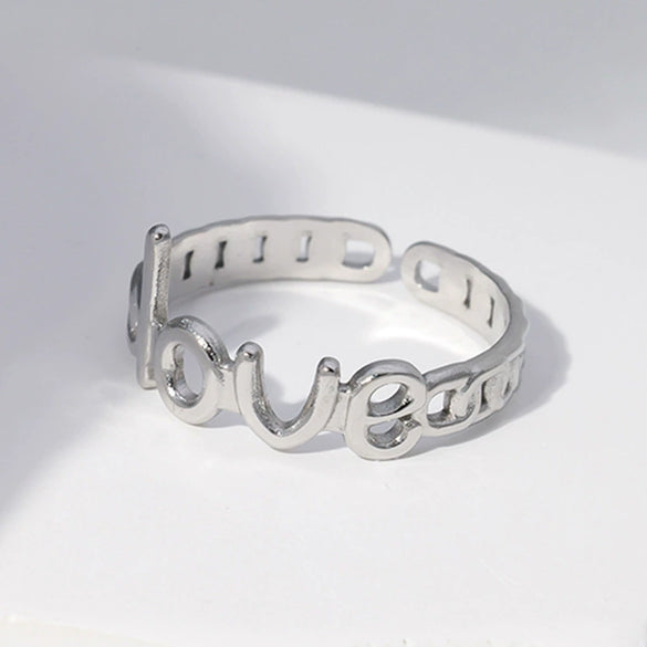 Wholesale Female Open Ring In Titanium Steel And Stainless Steel With Letter Love Design And Electroplating Treatment