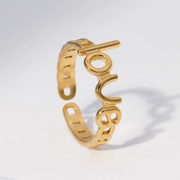 Wholesale Female Open Ring In Titanium Steel And Stainless Steel With Letter Love Design And Electroplating Treatment