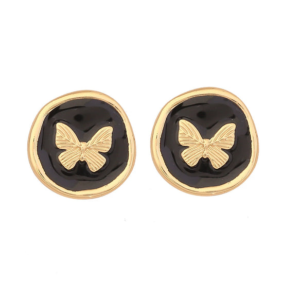 Wholesale Female Retro Butterfly Ear Studs In Medieval Style With Dripping Oil Process And Stainless Steel Material