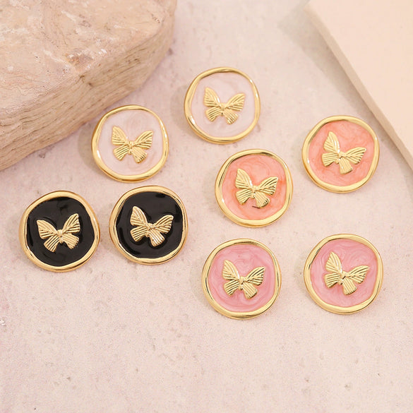 Wholesale Female Retro Butterfly Ear Studs In Medieval Style With Dripping Oil Process And Stainless Steel Material