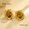 Wholesale Female Retro Style Oval Tiger Eye Stone Stainless Steel 18K Electroplated Earrings