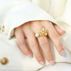 Wholesale Female Ring Brass Material Retro Flower Niche Design Inlaid Rubber Bead Electroplating Geometric Pattern