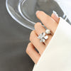 Wholesale Female Ring Brass Material Retro Flower Niche Design Inlaid Rubber Bead Electroplating Geometric Pattern