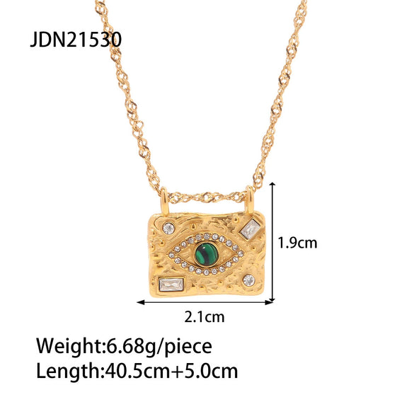 Wholesale Female Ring Stainless Steel 18K Gold Plated Zircon Green Malachite Lava Square Geometric Design