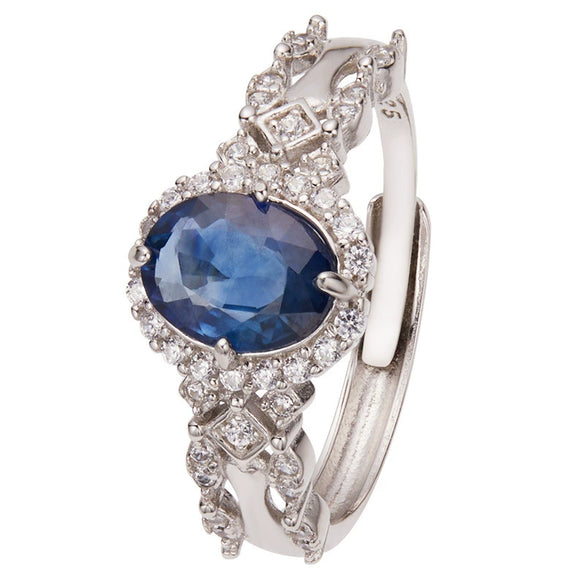 Wholesale Female S925 Sterling Silver Natural Sapphire Geometric Ring Set With Gemstones Light Luxury Style