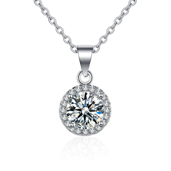 Wholesale Female Simulation Mo Diamond Necklace With Copper Round Pendant Full Drill And Geometric Styling
