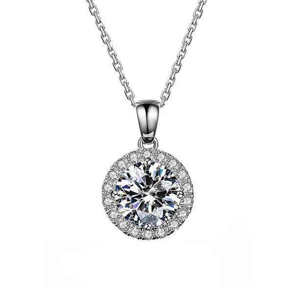 Wholesale Female Simulation Mo Diamond Necklace With Copper Round Pendant Full Drill And Geometric Styling