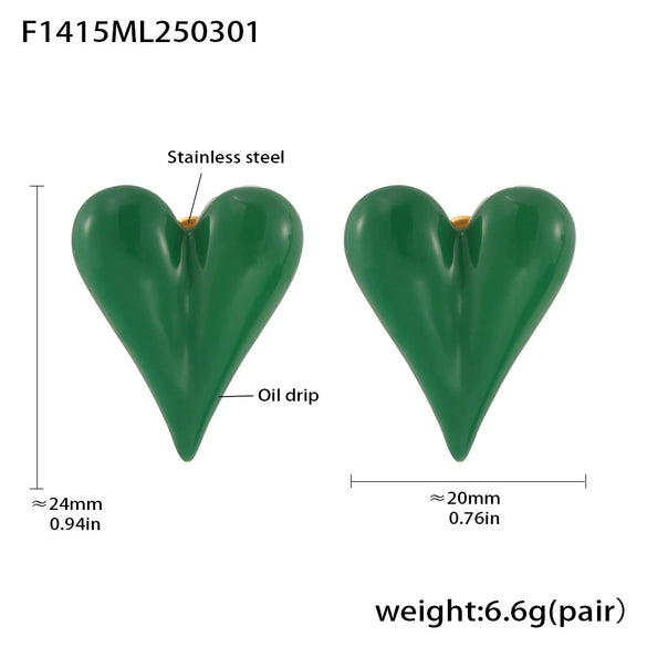 Wholesale Female Stainless Steel Heart Earrings With Glazed Peach Design Pvd Electroplating