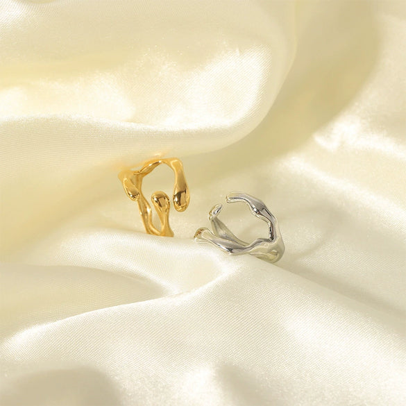 Wholesale Female Stainless Steel Ring With Geometric Pattern 18K Gold Non Fading Electroplated Niche And Personalized