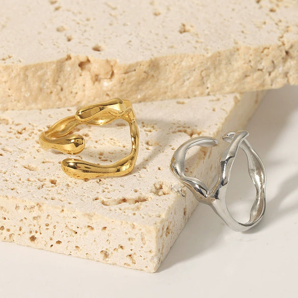Wholesale Female Stainless Steel Ring With Geometric Pattern 18K Gold Non Fading Electroplated Niche And Personalized