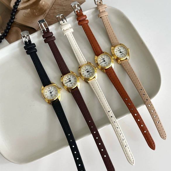 Wholesale Female Student Mini Round Quartz Watch With Metal Case Stainless Steel Buckle And Pu Strap Vintage Artistic Medieval Style