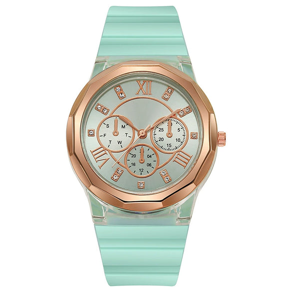 Wholesale Female Students' Fashion Silicone Watch With Rhinestones Round Dial And Sapphire Crystal Glass Mirror Luxury Leisure Style