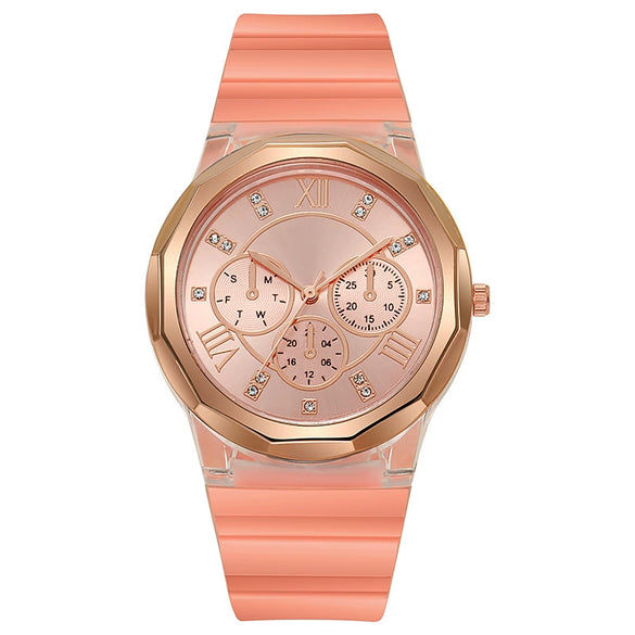 Wholesale Female Students' Fashion Silicone Watch With Rhinestones Round Dial And Sapphire Crystal Glass Mirror Luxury Leisure Style