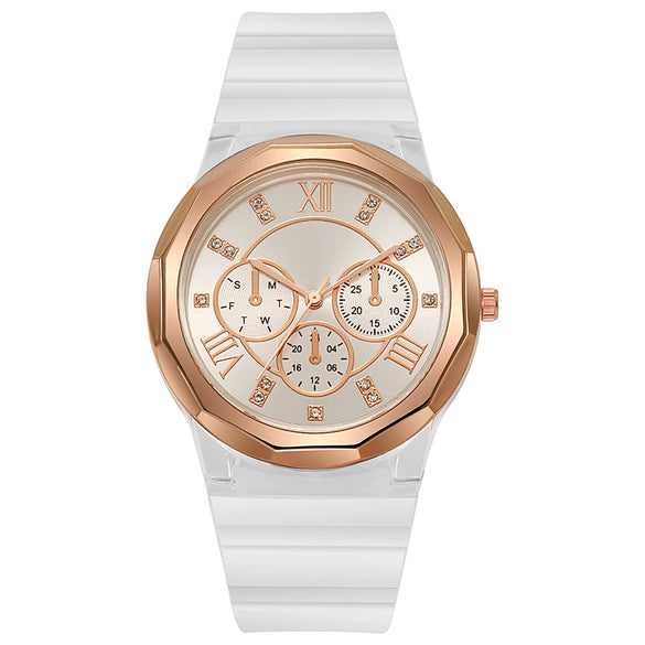 Wholesale Female Students' Fashion Silicone Watch With Rhinestones Round Dial And Sapphire Crystal Glass Mirror Luxury Leisure Style