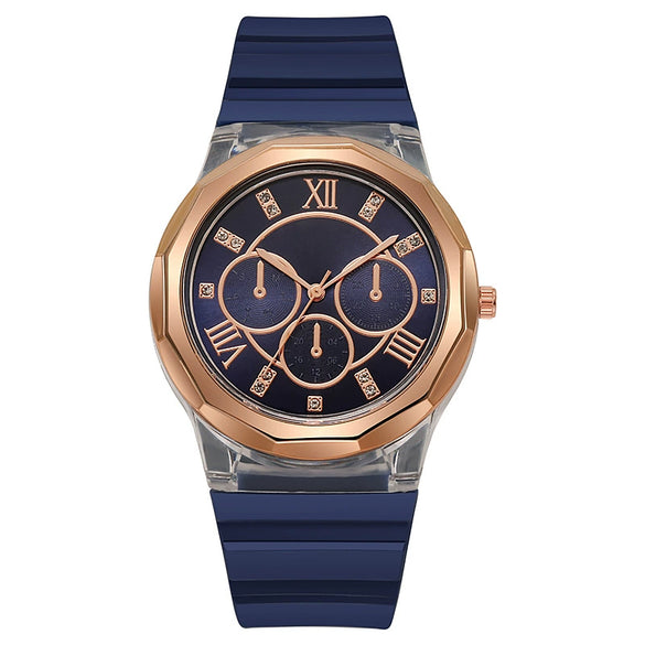 Wholesale Female Students' Fashion Silicone Watch With Rhinestones Round Dial And Sapphire Crystal Glass Mirror Luxury Leisure Style