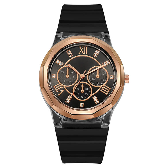 Wholesale Female Students' Fashion Silicone Watch With Rhinestones Round Dial And Sapphire Crystal Glass Mirror Luxury Leisure Style