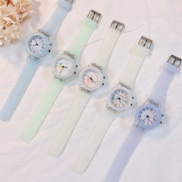 Wholesale Female Students Jelly Quartz Silicone Plastic Watch With Luminous Feature And Round Dial
