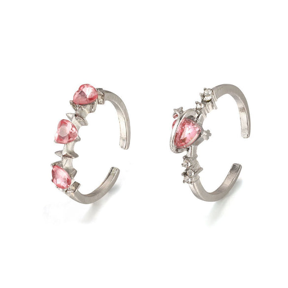 Wholesale Female Sweet Love Open Ring Two Piece Set In Alloy With Heart Shape And Electroplating