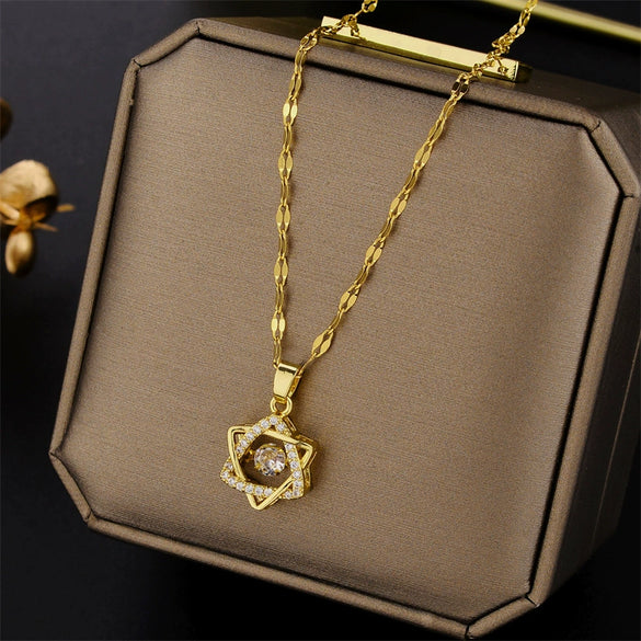Wholesale Female Titanium Steel Clover Pendant Necklace With Geometric Pattern And Electroplating Treatment Twist Chain