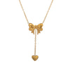 Wholesale Female Titanium Steel Electroplated Bow And Heart Pendant Necklace And Earrings Set With Oshaped Chain