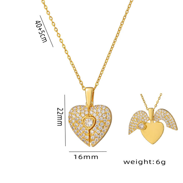 Wholesale Female Titanium Steel Heart Shaped Opening And Closing Necklace With Heart Shaped Pendant And Typing Diamond Treated Clavicle O Chain Jewelry