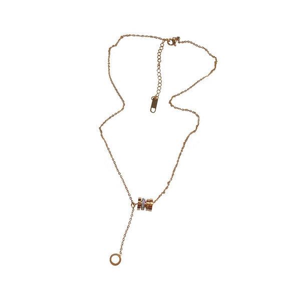 Wholesale Female Titanium Steel Necklace With Roman Numeral Pendant Ball Chain Diamond Design Geometric Style