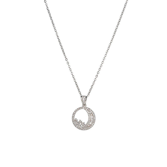 Wholesale Feminine Jewelry Letter Shaped Titanium Steel Clavicle Chain Ring Necklace Set With Diamonds