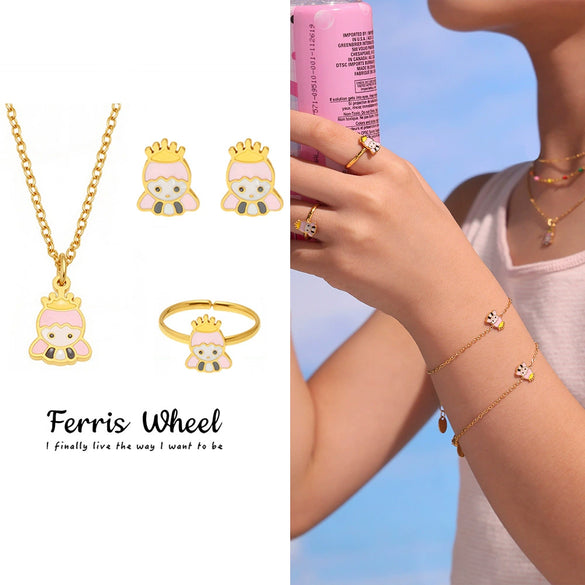 Wholesale Ferris Wheel Cartoon Girl Princess Design Stainless Steel And Titanium Steel Electroplated Jewelry Set For Children And Unisex