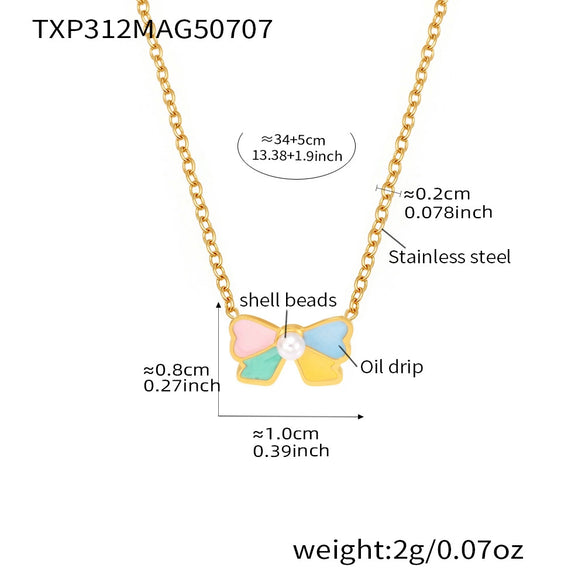 Wholesale Ferris Wheel Colorful Oil Dripping Bow Kids Jewelry Set Stainless Steel Enamel Glaze Geometric Electroplating