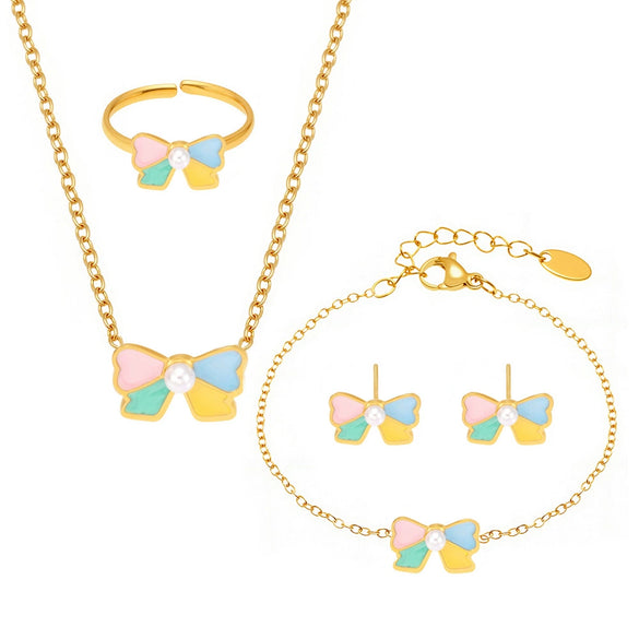 Wholesale Ferris Wheel Colorful Oil Dripping Bow Kids Jewelry Set Stainless Steel Enamel Glaze Geometric Electroplating