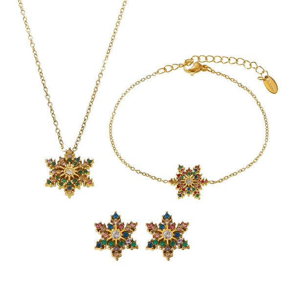 Wholesale Ferris Wheel Colorful Snowflake Zircon Jewelry Set For Women Stainless Steel Electroplated Light Luxury Style Necklace Bracelet Earrings