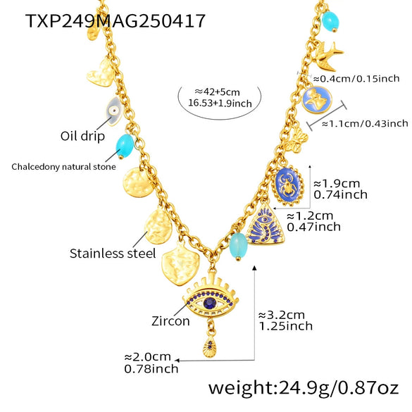 Wholesale Ferris Wheel Devil's Eye Multiaccessory Necklace And Bracelet Set For Women Fashion Stainless Steel And Titanium Steel Electroplated Jewelry