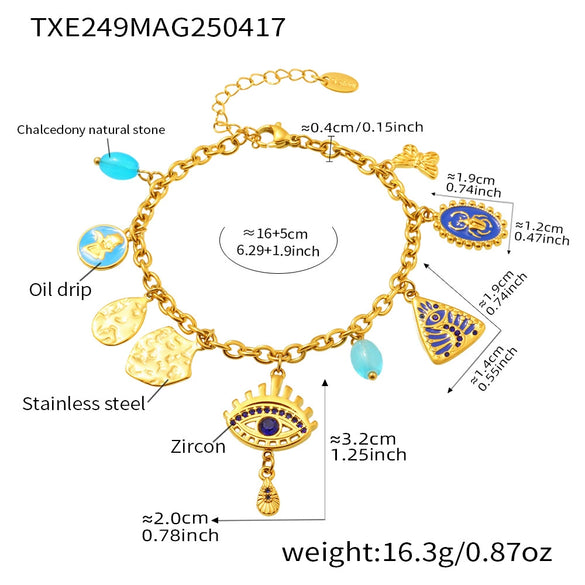 Wholesale Ferris Wheel Devil's Eye Multiaccessory Necklace And Bracelet Set For Women Fashion Stainless Steel And Titanium Steel Electroplated Jewelry