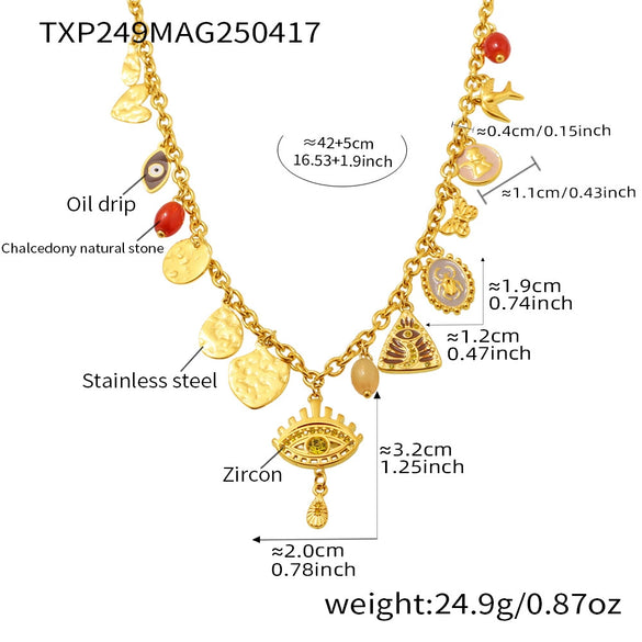 Wholesale Ferris Wheel Devil's Eye Multiaccessory Necklace And Bracelet Set For Women Fashion Stainless Steel And Titanium Steel Electroplated Jewelry