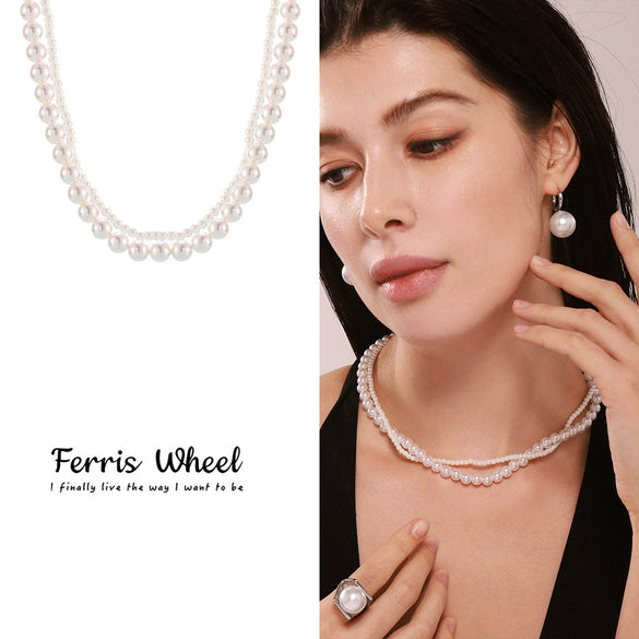Wholesale Ferris Wheel Double Shell Bead Stainless Steel Electroplated Jewelry Set For Women Necklace Earrings Ring