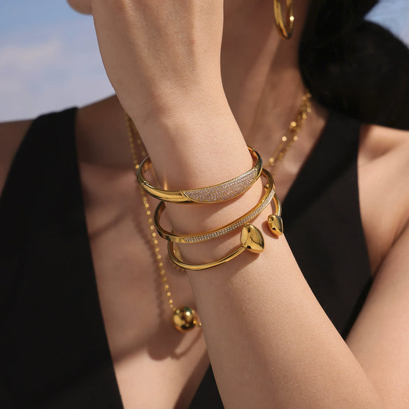 Wholesale Ferris Wheel Doublerow Fulldrill 5A Zircon Buckle Bracelet Geometric Fashion Stainless Steel Goldplated Electroplated