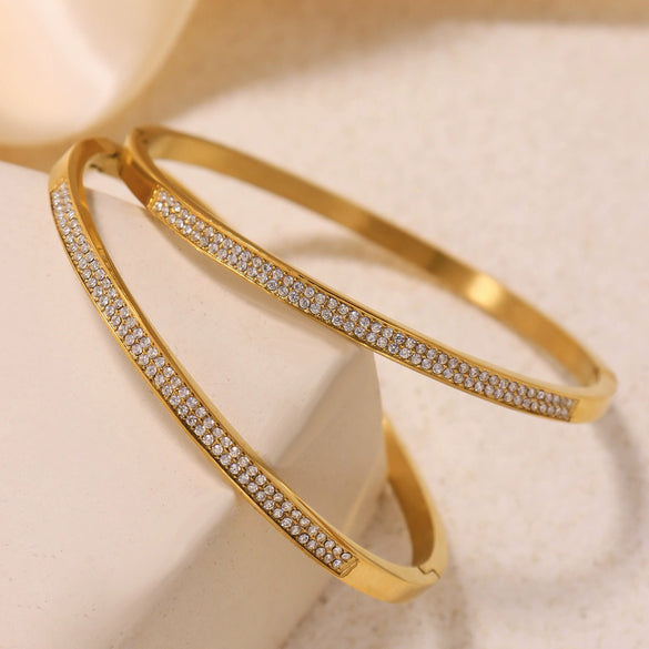 Wholesale Ferris Wheel Doublerow Fulldrill 5A Zircon Buckle Bracelet Geometric Fashion Stainless Steel Goldplated Electroplated