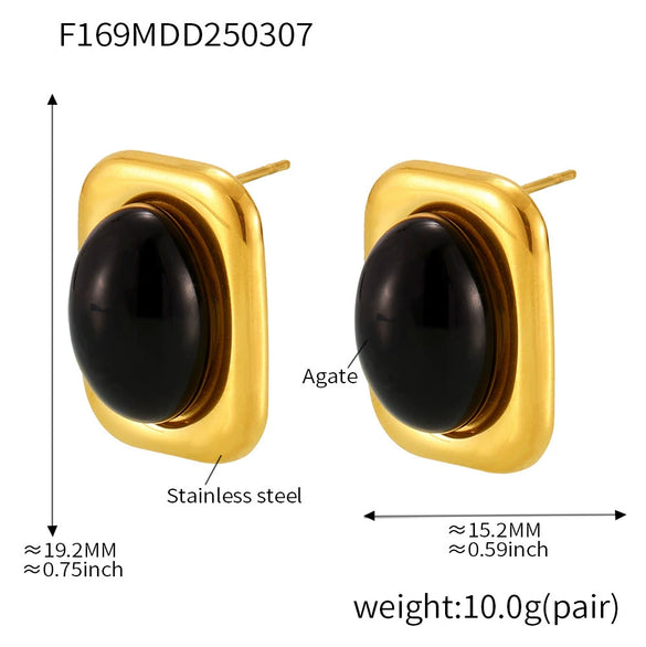 Wholesale Ferris Wheel Earrings And Necklace Set For Women Made Of Stainless Steel And Black Onyx With Titanium Steel Pendant And 18K Real Gold Electroplating