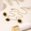 Wholesale Ferris Wheel Earrings And Necklace Set For Women Made Of Stainless Steel And Black Onyx With Titanium Steel Pendant And 18K Real Gold Electroplating
