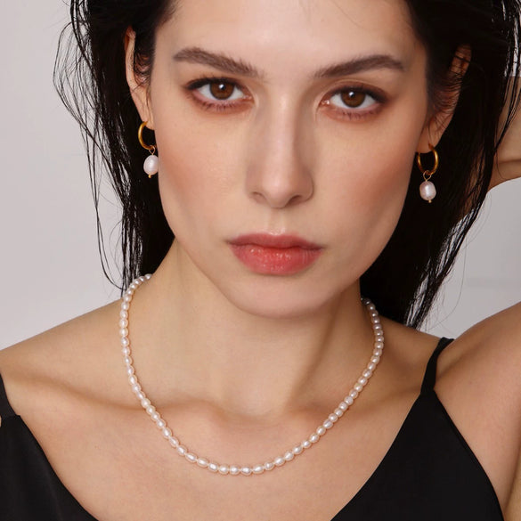 Wholesale Ferris Wheel Elegant Freshwater Pearl And Stainless Steel Electroplated Necklace Bracelet Earrings Set For Women