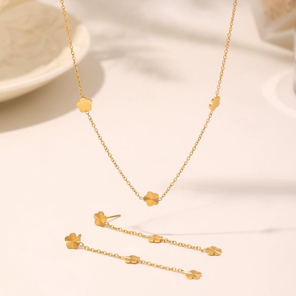 Wholesale Ferris Wheel Flower Clavicle Chain Earrings Set Elegant Fashion Jewelry Electroplated Stainless Steel