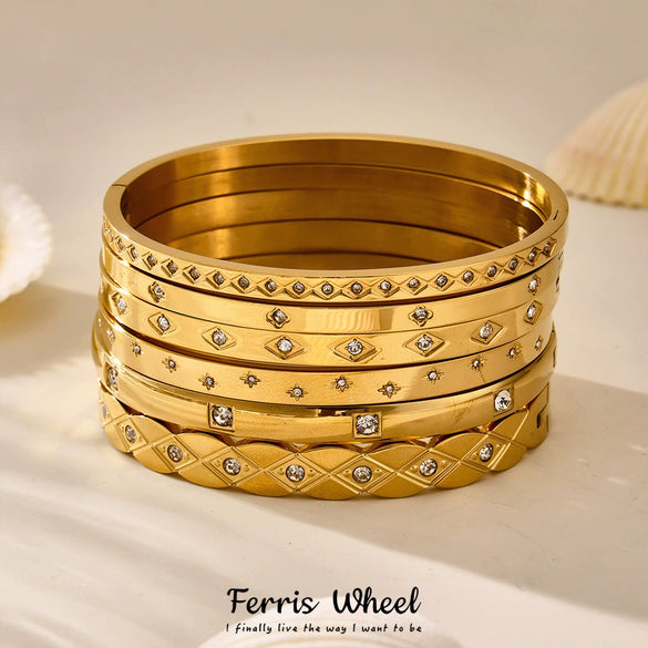Wholesale Ferris Wheel Geometric Diamond Pattern Stainless Steel Zircon Electroplated Bracelet