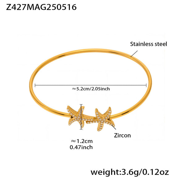 Wholesale Ferris Wheel Geometric Stainless Steel And Zircon Electroplated Elastic Open Bracelet For Women