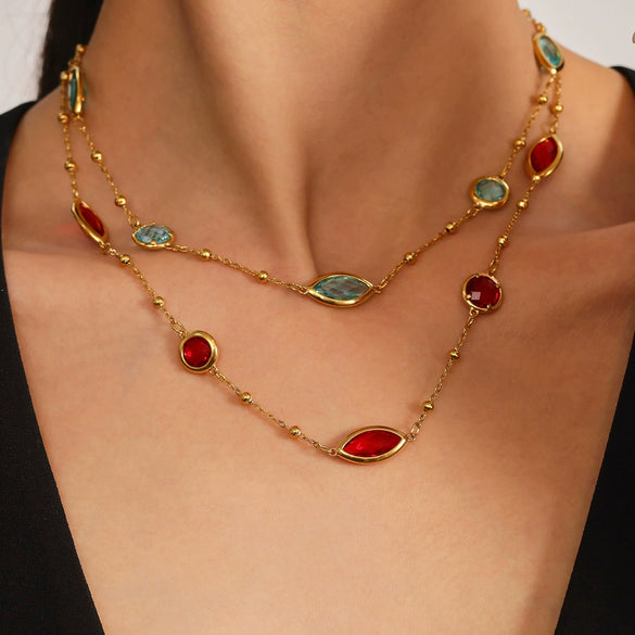 Wholesale Ferris Wheel Geometric Zircon Stainless Steel And Titanium Steel Electroplated Necklace For Ladies