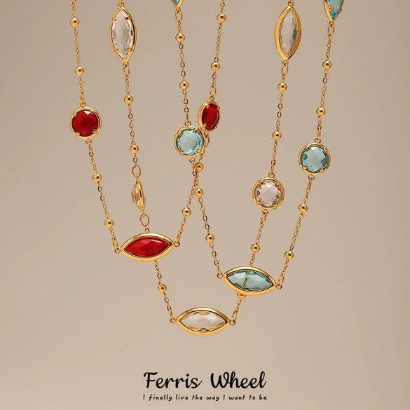 Wholesale Ferris Wheel Geometric Zircon Stainless Steel And Titanium Steel Electroplated Necklace For Ladies